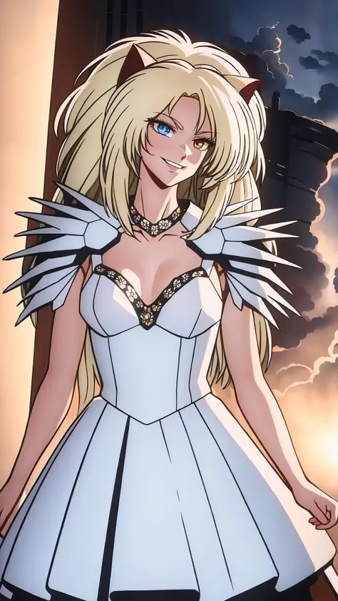 <lora:PumaSisters003:0.7> 1girl, blonde hair, longhair, cat ears, BREAK, smirk, (heterochromia:1.15), BREAK, <lora:edgCloudDressv1:0.8> edgCloud, wearing a dress made of clouds, wearing edgCloud, BREAK,, masterpiece, best quality, extremely detailed, highly quality, 4k, sharp focus, professional, sharp focus, award winning, cinematic lighting, octane render, unreal engine, volumetrics dtx, Wallpaper,
