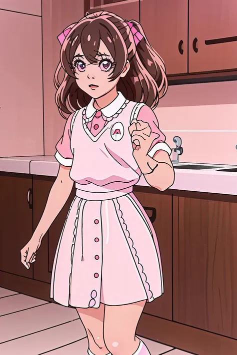(masterpiece, best quality), 1girl, <lora:yui:1> yui ,brown_hair,purple_eyes,| white_legwear, pink_footwear,pink_long_skirt,