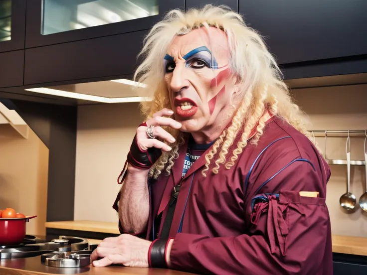 <lyco:twisted sister_v2.0:1> twisted sister, modern kitchen, wearing a doctor's outfit, sharp, amazing, bokeh, canon dslr, realistic <lyco:modern kitchen_v2.0:1.0>