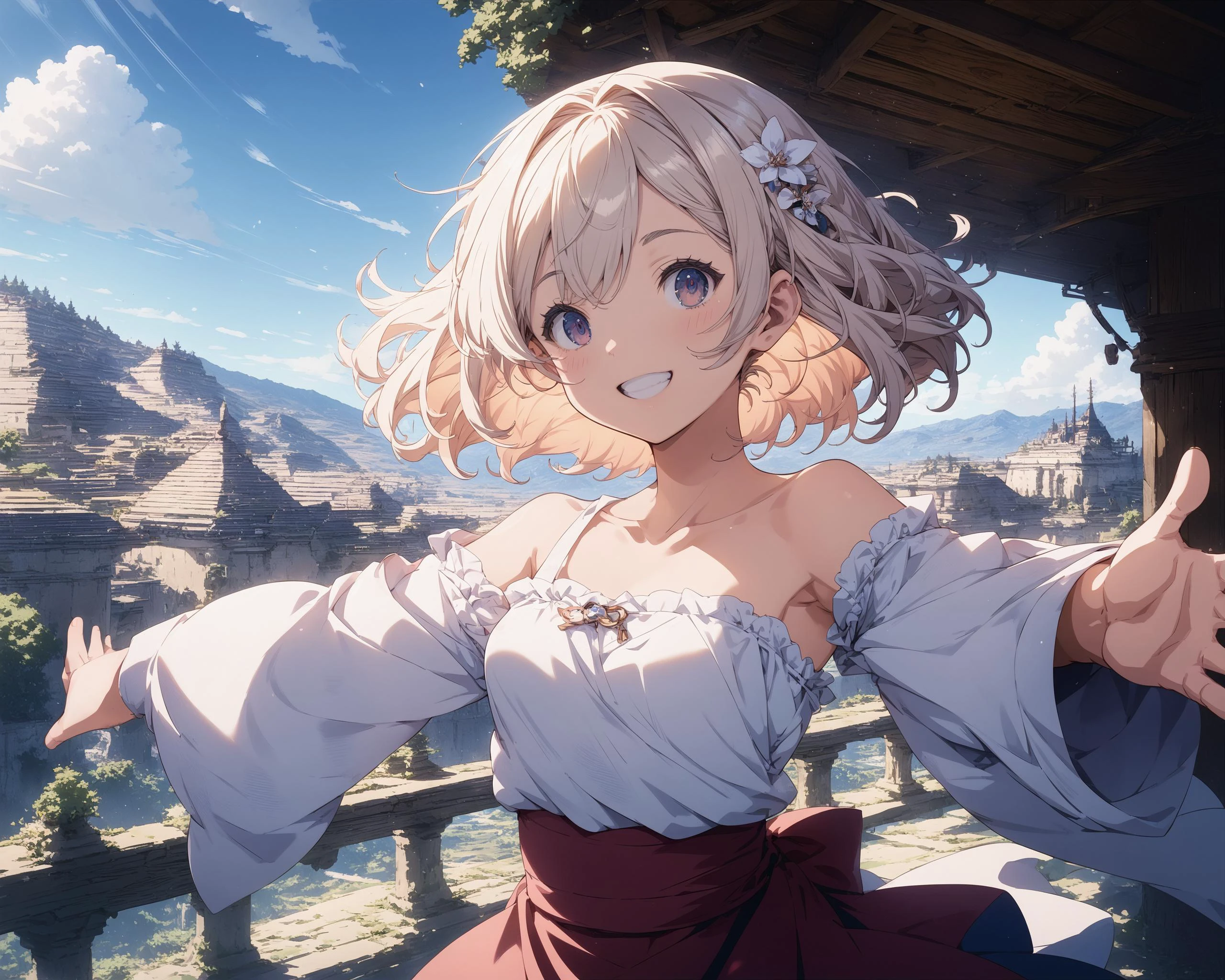 score_9,score_8_up,score_7_up,source_anime,
masterpiece,best_quality,highres,absurdres,
BREAK
1girl,
smile,
tube_top,
outstretched_arms,
skipping,
windy_sky,
mountainous_horizon,
outdoors,