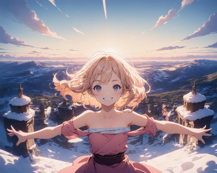 score_9,score_8_up,score_7_up,source_anime,
masterpiece,best_quality,highres,absurdres,
BREAK
1girl,
smile,
tube_top,
outstretched_arms, 
skipping,
windy_sky,
mountainous_horizon, 
outdoors,