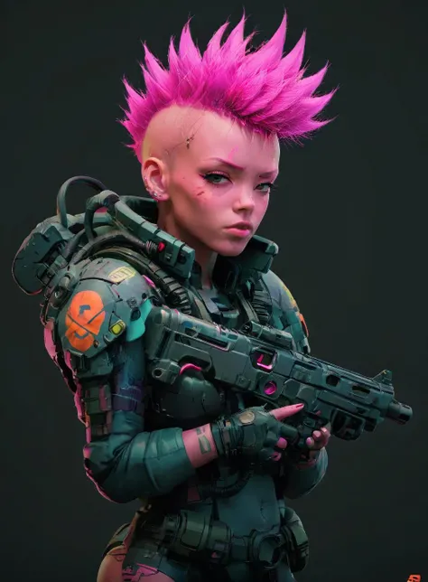 a cartoon character with a pink hair and a gun in his hand and a pink mohawk on his head, Alex Petruk APe, laurie greasley, cyberpunk art, nuclear art
<lora:ColorStyle-000005:.7>, poster art,