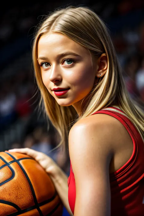 best quality raw photo of (Bell4L0b4t001:0.99), a woman as a sexy basketball player, ((perfect hair)), modelshoot style, (extremely detailed CG unity 8k wallpaper), photo of the most beautiful artwork in the world, professional majestic oil painting by Ed Blinkey, Atey Ghailan, Studio Ghibli, by Jeremy Mann, Greg Manchess, Antonio Moro, trending on ArtStation, trending on CGSociety, Intricate, High Detail, Sharp focus, dramatic, photorealistic painting art by midjourney and greg rutkowski, (basketball_uniform:1.2), (basketball shorts:1.2), (sneakers), (on the basketball_court ), (( dribbling_\(basketball\) )), (basketball), ((in a basketball stadium )), (( crowd sitting on the bleachers )), (basketball game), (looking at viewer), (detailed pupils:1.3), (modern outfit:1.2), (closeup), red lips, (eye shadow), rim light, <lora:LowRa_2:0.2> <lora:add_detail:1>