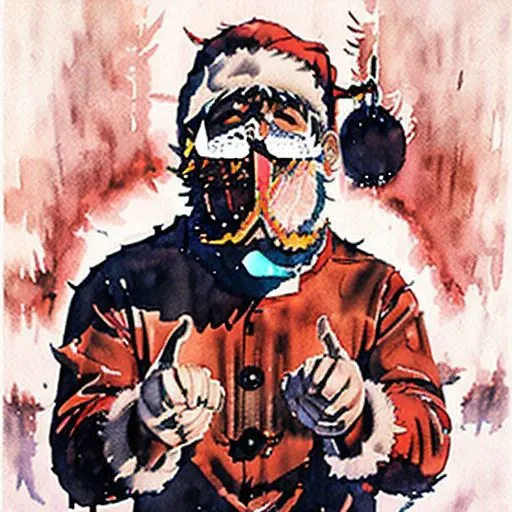 <lora:wcolors:0.9> watercolor, detailed painting <lora:rageMode_v1:0.77> father Santa Claus, big (white beard,:1.5) red furious, flying, throwing presents, hands up, 1boy, livrant les cadeaux, ragemode, lightning medium view ohohoh, blue night sky background