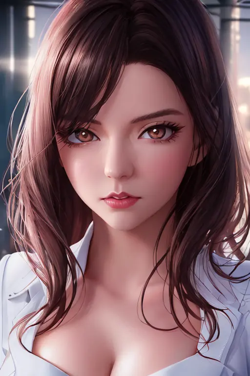 a ((close up)) ultra-realistic digital art of a xAnyTyJx woman standing in a stunning pose, wear a formal office clothes, epic composition, ultra realistic details, hdr, stunning details, raytrace light, sharp focus, urban landscape, focus on face