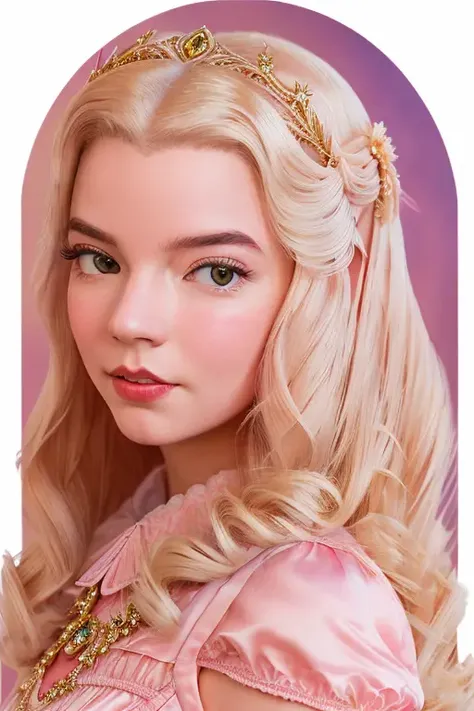 a high detailed digital art of xAnyTyJx woman as princess peach, with blue eyes, wear a high detailed intricate mediaval golden crown, wear a beautiful intricate princess princess peach full boty pink dress, in a natural landscape, intricate details, masterpiece, high detailed