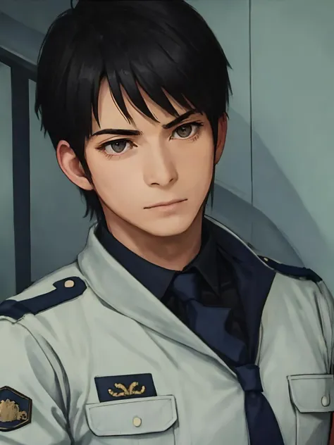 1male,gangtian,black short hair ,police uniform, masterpiece, best quality,  <lora:gangtian-000008:0.8>