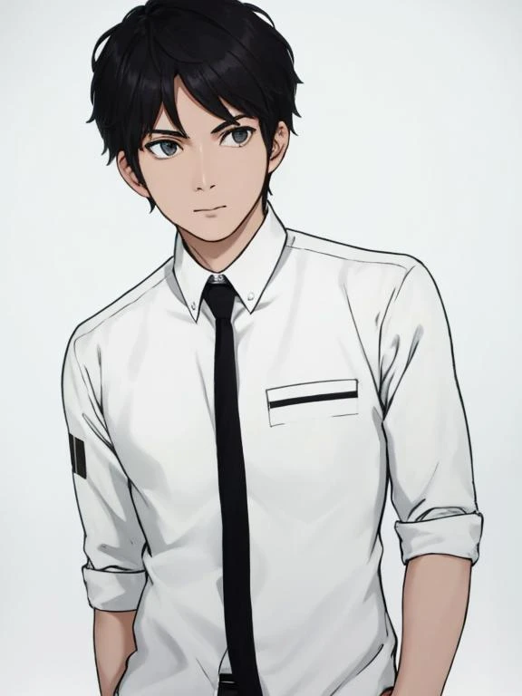 1male,gangtian,2d,black short hair ,white shirt, masterpiece, best quality, <lora:gangtian-000008:0.8>