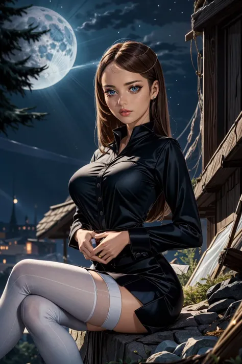 Foreground: a gorgeous brunette woman, wavy hair in the wind. she's a men magazine model, She has a subtle smile and flirts with the camera, (with a cropped wool cardigan and leather pants:1.2), background sunset ski resort, (clear night sky with many stars:1.2), perfect eyes, perfect hands, perfect body, perfect hair, perfect breast, hair behind ear, UHD, retina, masterpiece, accurate, anatomically correct, textured skin, super detail, high details, high quality, award winning, best quality, highres, 16k, 8k, NSFW