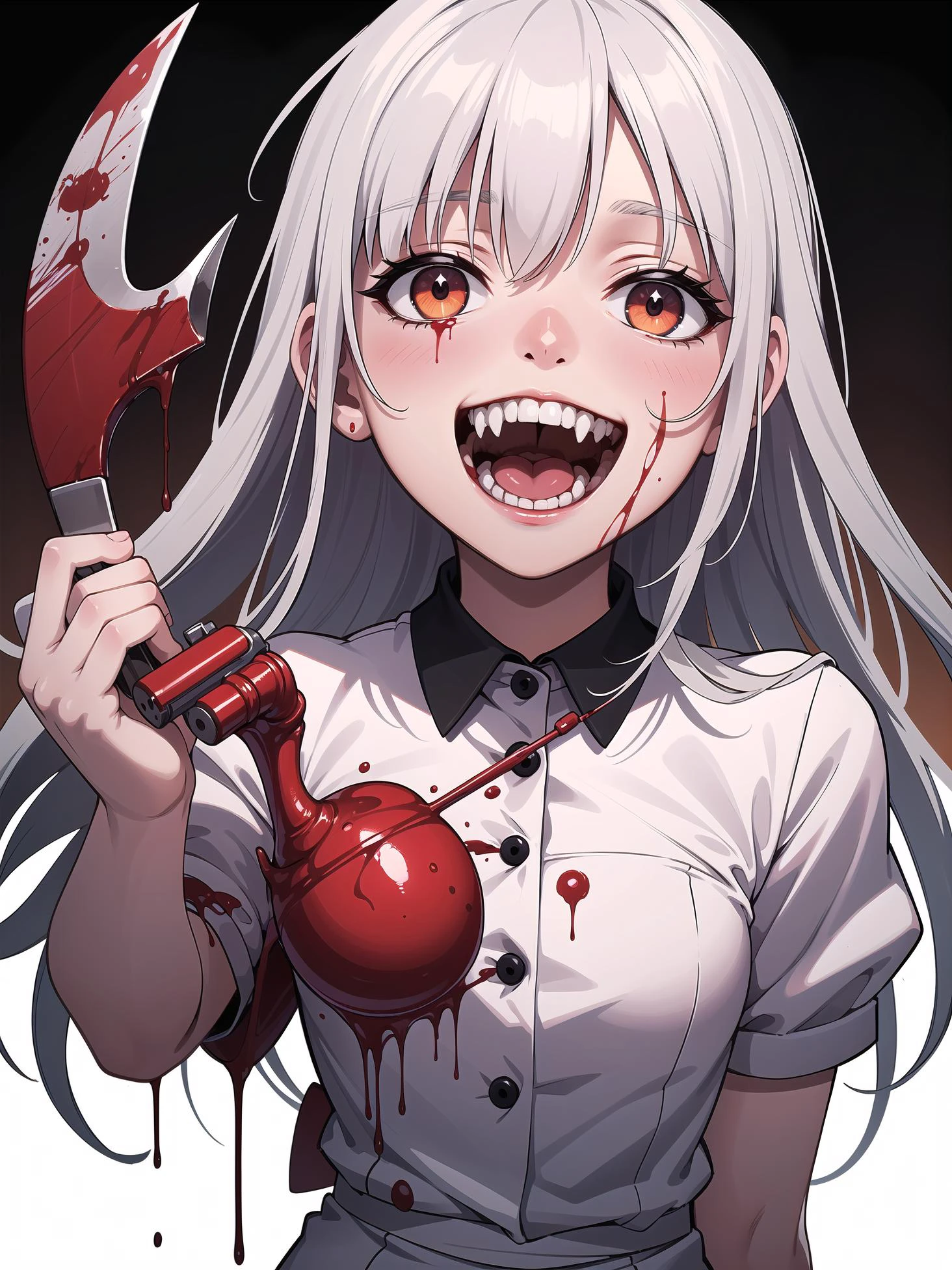 (masterpiece, top quality, best quality, official art, beautiful and aesthetic:1.2),psychotic nurse, (psychopath:1.4) , psychpath murder, yandere,(psycho smile:1.2) , (blood splatter:1.2), hospital, knife, crazy eyes,crazy smile, dark atmosphere, (horror:1.4),