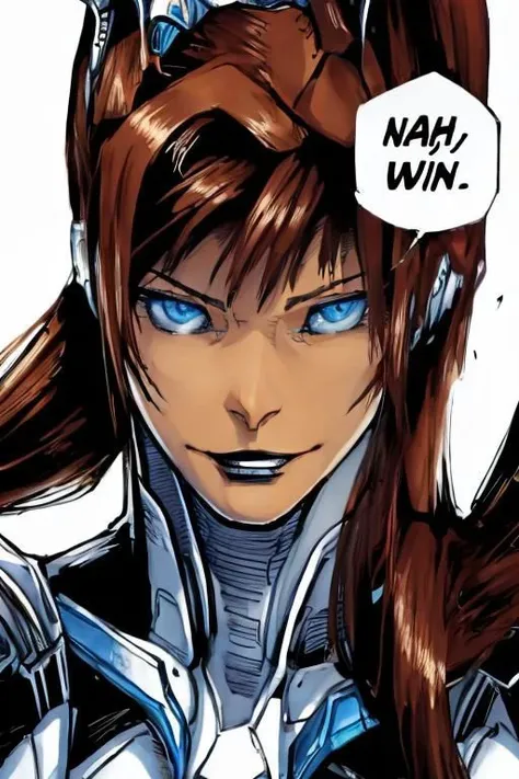 nahidwin, speech bubble, english text,
close-up,Sarah_Kerrigan, 1 adult woman, solo focus, fierce facial expression, warrior's smile