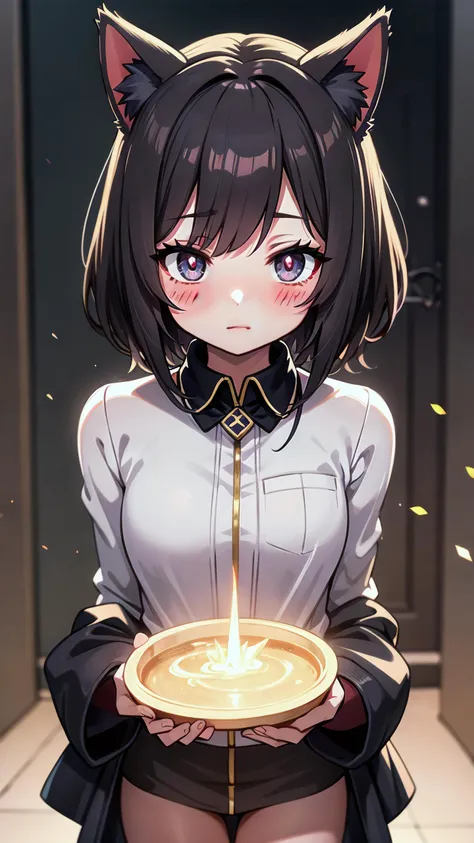 fantasy, cinematic lighting, 1girl, cute, medium hair, cat ears, blush