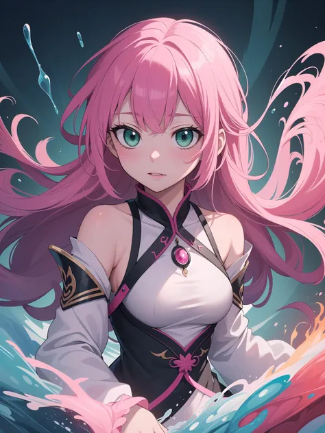 Pink hair, cat ear, Green eyes, Pink halo, straight hair, hairpin, smile, UHD, masterpiece, best quality