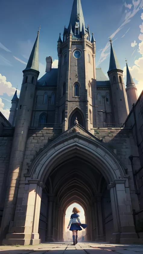 <lora:mocha2:0.5>, <lora:add_detail:0.3>, masterpiece, best quality, detailed background, cinematic lighting, vivid, colorful, sky, fantasy, medieval, castle, 1girl