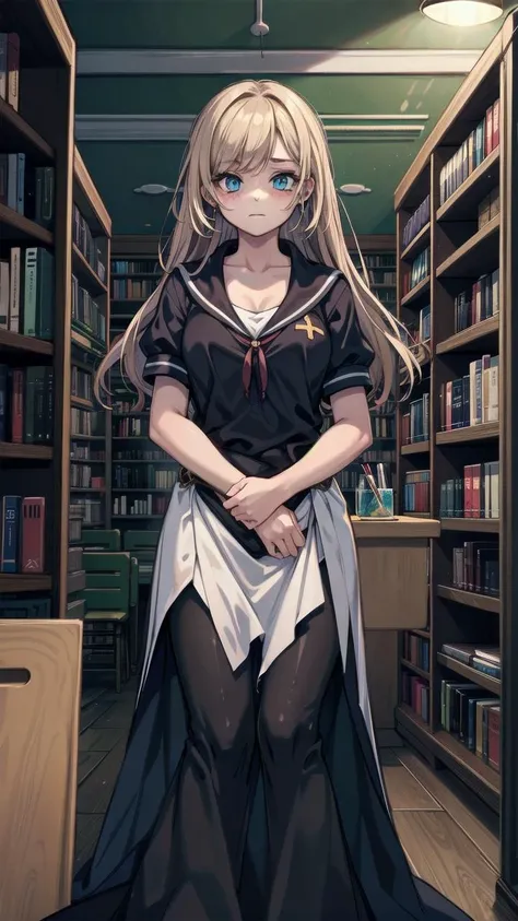 <lora:fansty world_20230601105102:0.5>, <lora:add_detail:0.3>, masterpiece, best quality, detailed background, cinematic lighting, library, 1girl