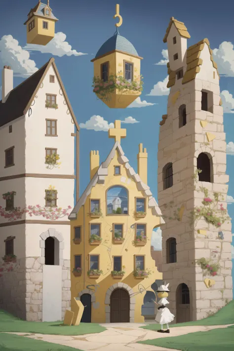 whimsical and humorous illustration of a house made entirely out of cheese, with intricate details of different types of cheese used to build the house, by Salvador Dali, Rene Magritte or Banksy. (Surrealism style)