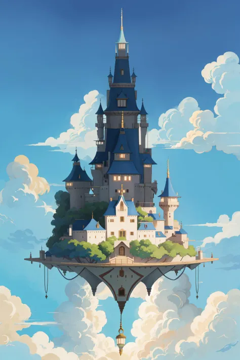 Detailed illustration of a flying boat in an anime style, inspired by Studio Ghibli's "Castle in the Sky", vibrant colors, intricate details, soft lighting, dreamy atmosphere, long shot with scenic background
