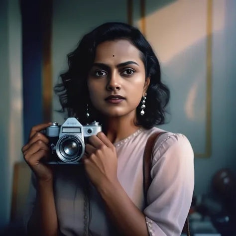 ShraddhaSrinath, art by Gordon Parks, photograph, Fresh Croatian Female expression is Proud, Gradient Mechanical Arms, Guilty, Moonlit, film grain, film camera, Zoom lens, <lora:ShraddhaSrinathSDXL:1>