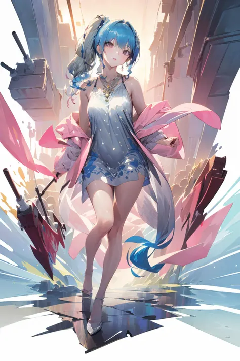 [(white background:1.5)::5],(full body:1.2),(((masterpiece))),(((best quality))),(((extremely detailed))),illustration,who,
(luxurious wheels\) \(azur lane\),hair ornament,blue hair,pink eyes,earrings,necklace,portrait,(silver dress:1.5),revealing clothes,looking at viewer,solo,side ponytail,
<lora:stLouisLuxuriousWheels_v1:0.7>,<lora:ç«ç»:1>,