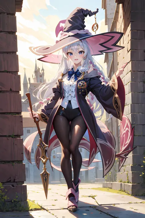 (masterpiece:1.2),best quality,PIXIV,who,
fantasy,fantasy world,castle,medieval,full body,
1girl,Elaina,white hair,huge Silly hair,witch hat,<lora:ç«ç»:0.7>,