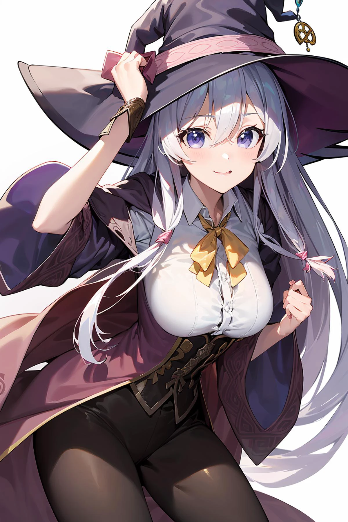 (masterpiece:1.2),best quality,PIXIV,anime,who,
1girl,Elaina,white hair,huge Silly hair,witch hat,