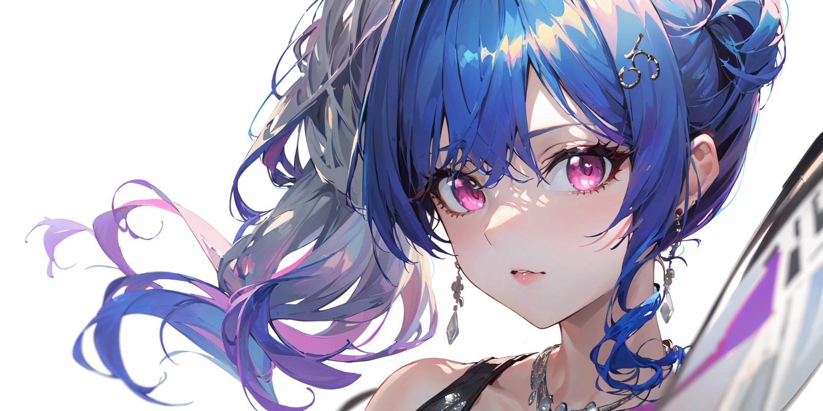 [(white background:1.5)::5],(full body:1.2),(((masterpiece))),(((best quality))),(((extremely detailed))),illustration,from below,who,
(luxurious wheels\) \(azur lane\),hair ornament,blue hair,pink eyes,earrings,necklace,portrait,(silver dress:1.5),revealing clothes,looking at viewer,solo,side ponytail,
<lora:ç«ç»:0.4>,<lora:stLouisLuxuriousWheels_v1:0.7>,