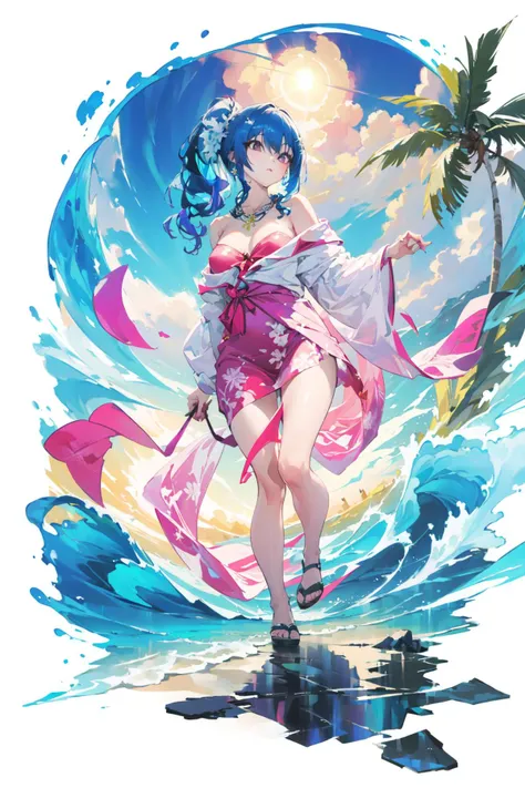 [(white background:1.5)::5],(full body:1.2),(((masterpiece))),(((best quality))),(((extremely detailed))),illustration,from below,who,
(luxurious wheels\) \(azur lane\),hair ornament,blue hair,pink eyes,earrings,necklace,portrait,silver dress,revealing clothes,looking at viewer,solo,side ponytail,
The sea,the waves,the blue sky,the clouds,the rocks,the islands,the coconut trees,
<lora:ç«ç»:0.7>,<lora:stLouisLuxuriousWheels_v1:0.7>,<lora:ç±³å±±èV2:0.3>,