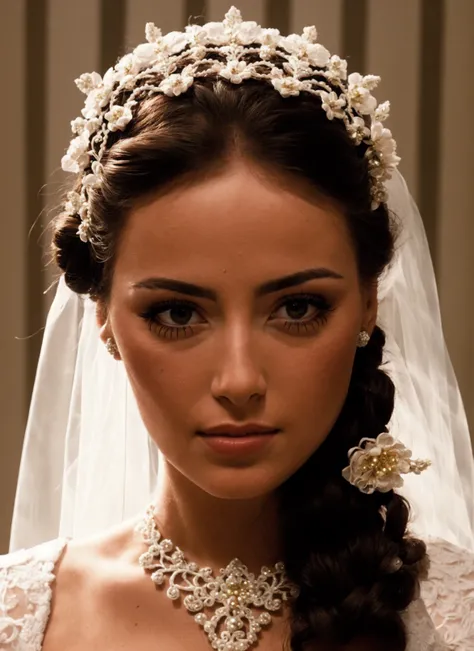 from the Godfather <lora:the_godfather_offset:1>, (masterpiece), (extremely intricate:1.3), (realistic), wedding, braid, solo