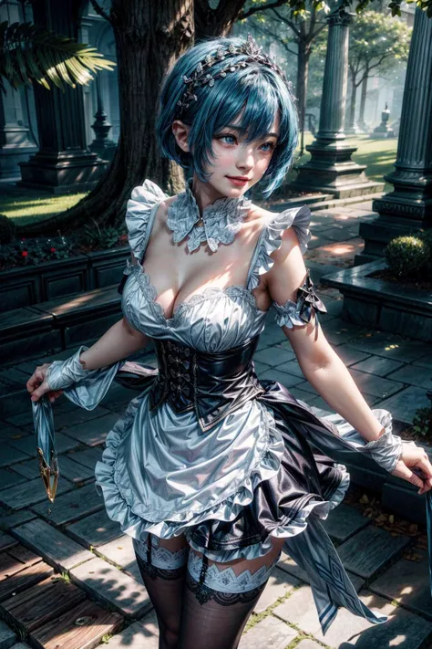 full-body portraits, stand poses. (ultra high res,photorealistic,realistic,best quality,photo-realistic, 8K) Center camera, fantasy and Magic world. (Out Door), (Blue Sky), white background, full body <lora:tachi-e:1>
photo is taken in a bright and modern setting with natural light and a shallow depth of field The shot is taken using a full-frame DSLR camera and a 50mm f/1.8 lens for a shallow depth of field effect.
The lighting is perfect, creating dramatic shadows that add depth and dimension to the photo. ultra realistic 8k CG, perfect artwork, ((perfect female figure)), best quality,ultra high res,(photo realistic:1.4)
,picture-perfect face, perfect face, beautiful face, ((perfect female body)),,((intricate detail, delicate pattern)),(spotlight, perfect lighting, detailed light, dramatic shadow, ray tracing) , flash active, (high heel: 1.5)
rem_rezero <lora:Rem_ReZero_v1_1:0.8>
stand pose look at viwer, blue hair, blue and white color iconic maid outfit styled in a medium-length bob with bangs. deep blue eyes. maid headband, white frilled cuffs, and black stockings.
<lora:more_details:1.5> (Sexy Smile)