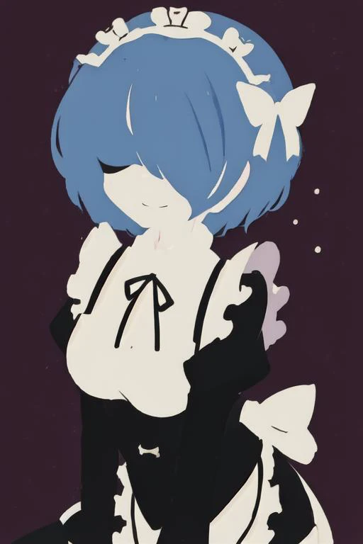 (masterpiece),(best quality), anime minimalist,<lora:minimalistAnimeStyle_v10:1>,
((upper body)),1girl, solo,
blue hair, short hair, (hair over one eye:1.3), roswaal mansion maid uniform, apron, (white pantyhose:1.2), <lora:Rem_RE Zero:0.8>,winter,