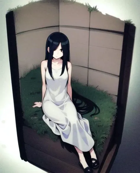 masterpiece, best quality, sadako_yamamura, <lora:Sadakobest:0.6>, whitedress,<lora:isometricLocon_v10:2>,( isometric),1girl,fullbody,