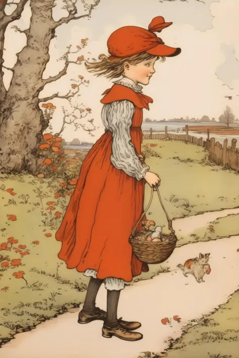 <lora:Kate Greenaway Style:1>Kate Greenaway Style - an illustration in the style of Randolph Caldecott