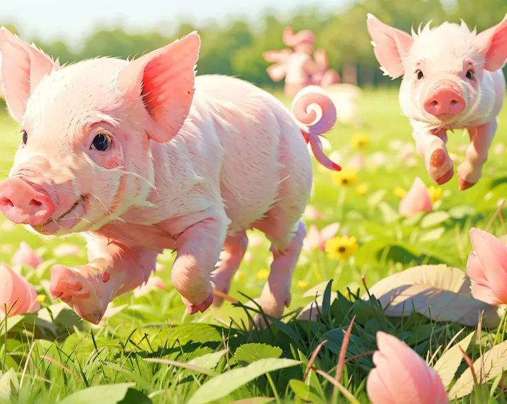 a pink pig running on grass, <lora:UltimatePinkPig_v1.0:0.8>, ultimatepinkpig, <lora:add_detail:-1>