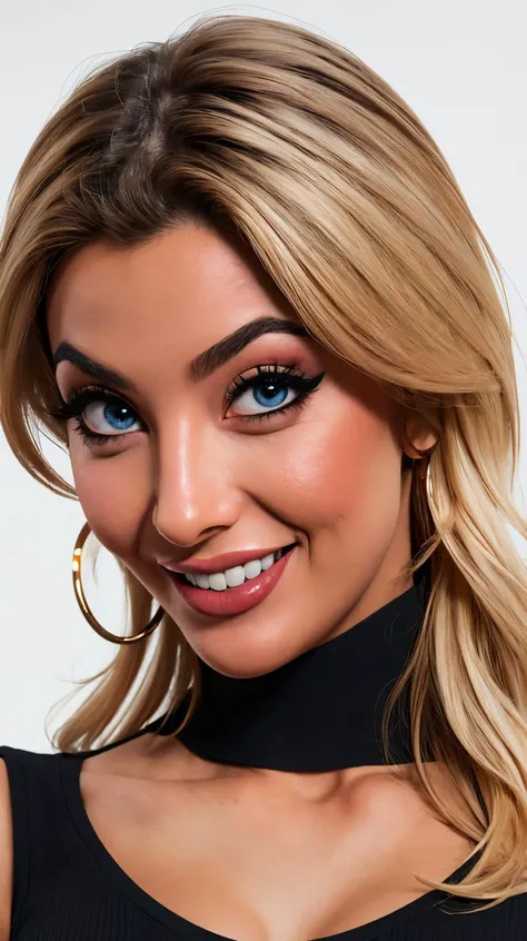 <lora:SD3lux3:0.7> as cartoon character, sfw, dressed, black top, turtleneck, smiling, upper body, intricate, sharp focus, soft lighting, vibrant colors, masterpiece, (frontal), detailed eyes, advertising studio lights, frontal led light ring, smooth shadows, bokeh background, Hyper Realistic Photography, Hyperdetail, UHD, Color Correction, HDR, color grading, hyper realistic (white background)