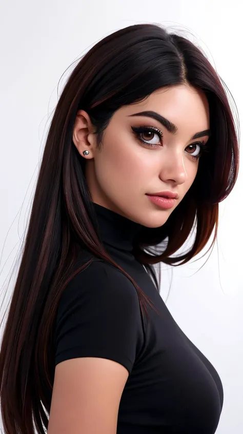 <lora:K1ttyC:0.7> as cartoon character, sfw, dressed, black top, turtleneck, brown eyes, upper body, intricate, sharp focus, soft lighting, vibrant colors, masterpiece, (frontal), detailed eyes, advertising studio lights, frontal led light ring, smooth shadows, bokeh background, Hyper Realistic Photography, Hyperdetail, UHD, Color Correction, HDR, color grading, hyper realistic (white background)