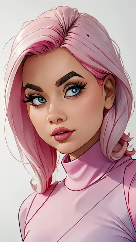 <lora:G140My:0.7> as cartoon character, sfw, dressed, black top, turtleneck, pouting, pink hair, upper body, intricate, sharp focus, soft lighting, vibrant colors, masterpiece, (frontal), detailed eyes, advertising studio lights, frontal led light ring, smooth shadows, bokeh background, Hyper Realistic Photography, Hyperdetail, UHD, Color Correction, HDR, color grading, hyper realistic (white background)