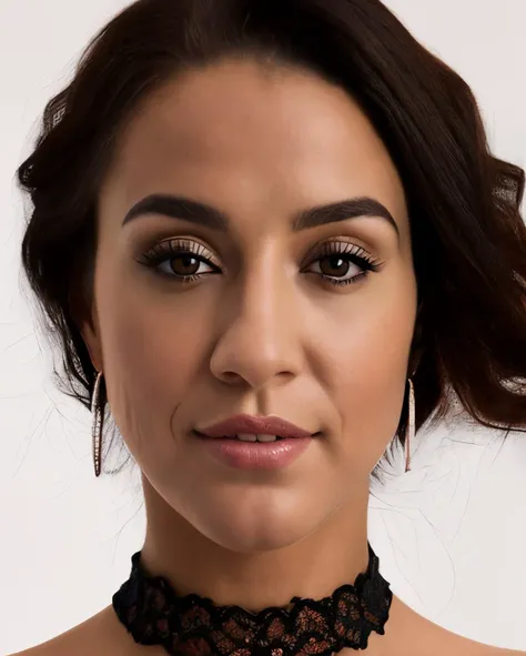 frontal symetrical photo of <lora:M4ndyMus3:1>focus on face, detailed face, intricate, sharp focus, black hair, soft lighting, vibrant colors, masterpiece, detailed face, beautiful, (frontal), detailed eyes, pore level details, advertising studio lights, frontal led light ring, smooth shadows, bokeh background, Hyper Realistic Photography, Hyperdetail, UHD, Color Correction, HDR, color grading, hyper realistic (white background)