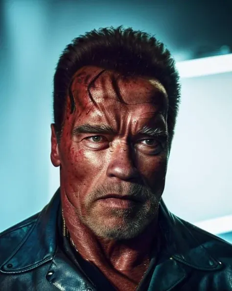 (masterpiece, best quality), Arnold Schwarzenegger (The Terminator movie), 1 man, epic (photo, studio lighting, hard light, sony a7, 50 mm, matte skin, pores, colors, hyperdetailed, hyperrealistic), ultrasharp, <lora:swarz:0.95>