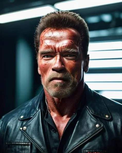 (masterpiece, best quality), Arnold Schwarzenegger (The Terminator movie), 1 man, epic (photo, studio lighting, hard light, sony a7, 50 mm, matte skin, pores, colors, hyperdetailed, hyperrealistic), ultrasharp, <lora:swarz:0.95>