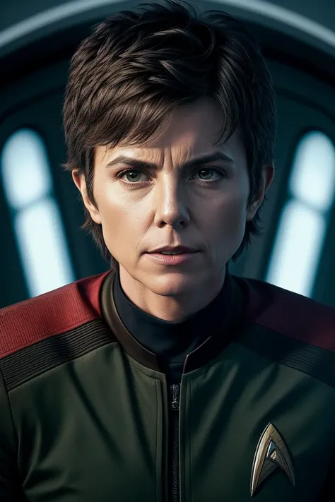 photo of (t1gn0tar0:0.99), a woman as a stark trek character, modelshoot style, (extremely detailed CG unity 8k wallpaper), photo of the most beautiful artwork in the world, professional majestic oil painting by Ed Blinkey, Atey Ghailan, Studio Ghibli, by Jeremy Mann, Greg Manchess, Antonio Moro, trending on ArtStation, trending on CGSociety, Intricate, High Detail, Sharp focus, dramatic, photorealistic painting art by midjourney and greg rutkowski, (wearing a tight star trek uniform:1.2), (long trousers), ((flat chest)), (looking at viewer:1.2), (detailed pupils:1.3), (spaceship interior:1.3), (grin512:1.1)