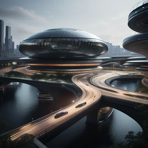 Innovative and contemporary transportation hub with a unique form, featuring cutting-edge technology and sustainable features, modern, visually stunning, architectural illustration