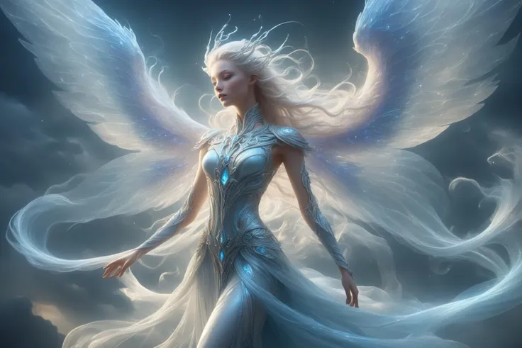 awesome quality, dynamic, sylph, elemental creature, associated with air and wind, graceful ethereal being, airy translucent appearance, delicate bird wings,  otherworldly aura, linked with wind,  elusive benevolent spirits of the air  <lora:DonMM1xXL-v1.1:.6>