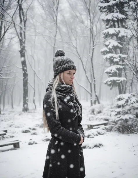 a Nordic woman, outdoors, snow, winter