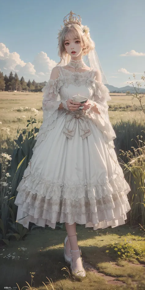 best quality, ultra high res, (photorealistic:1.4), masterpiece, highres, original, extremely detailed wallpaper,
lawn, sky,
1girl, solo, byrs \(manaka nemu\), white dress,
full body, princess carry,