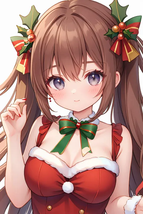 woman, long brown hair, grey eyes, christmas pinup <lora:Christmas Pin up_v1:1>