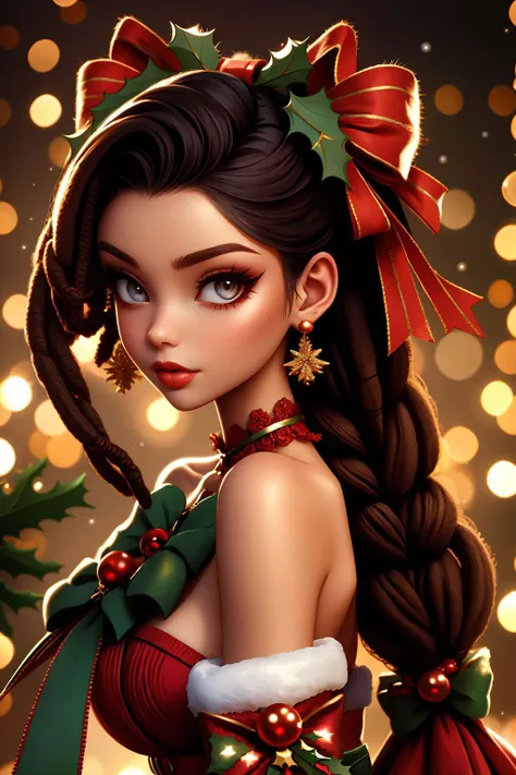 woman, black dreadlocks, ruby eyes, christmas pinup <lora:Christmas Pin up_v1:1>