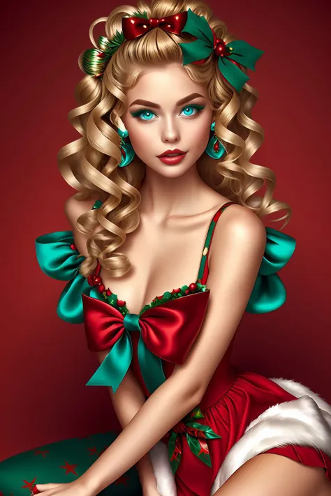 woman, blond dreadlocks, turquoise eyes, christmas pinup <lora:Christmas Pin up_v1:1>