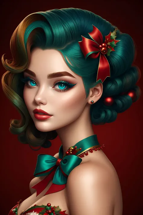 woman, auburn undercut, turquoise eyes, christmas pinup <lora:Christmas Pin up_v1:1>