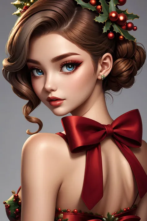 woman, gray undercut, hazel eyes, christmas pinup <lora:Christmas Pin up_v1:1>