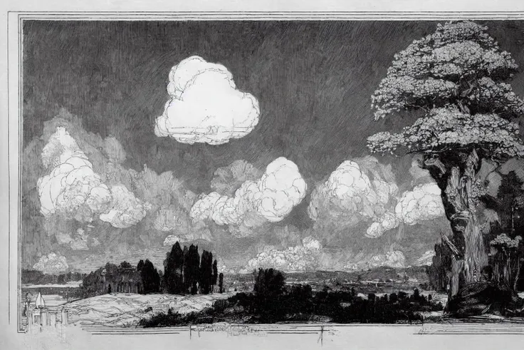 <lora:franklinbooth_v2:1> art in the style of franklinbooth, a goverment building , surrended by trees and forest, clouds, mountains, rock face